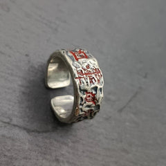 Silver Plated Hammered Open Ring Adjustable Ziweihui Wuyue Talisman 07FC0E-D4 - KOEEK