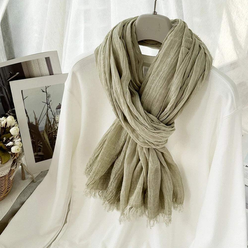Solid Colors Cotton Scarves Shawls Wrap Men Unisex Wrinkle Large Scarf 200*100cm 07FC0E-D4 - KOEEK