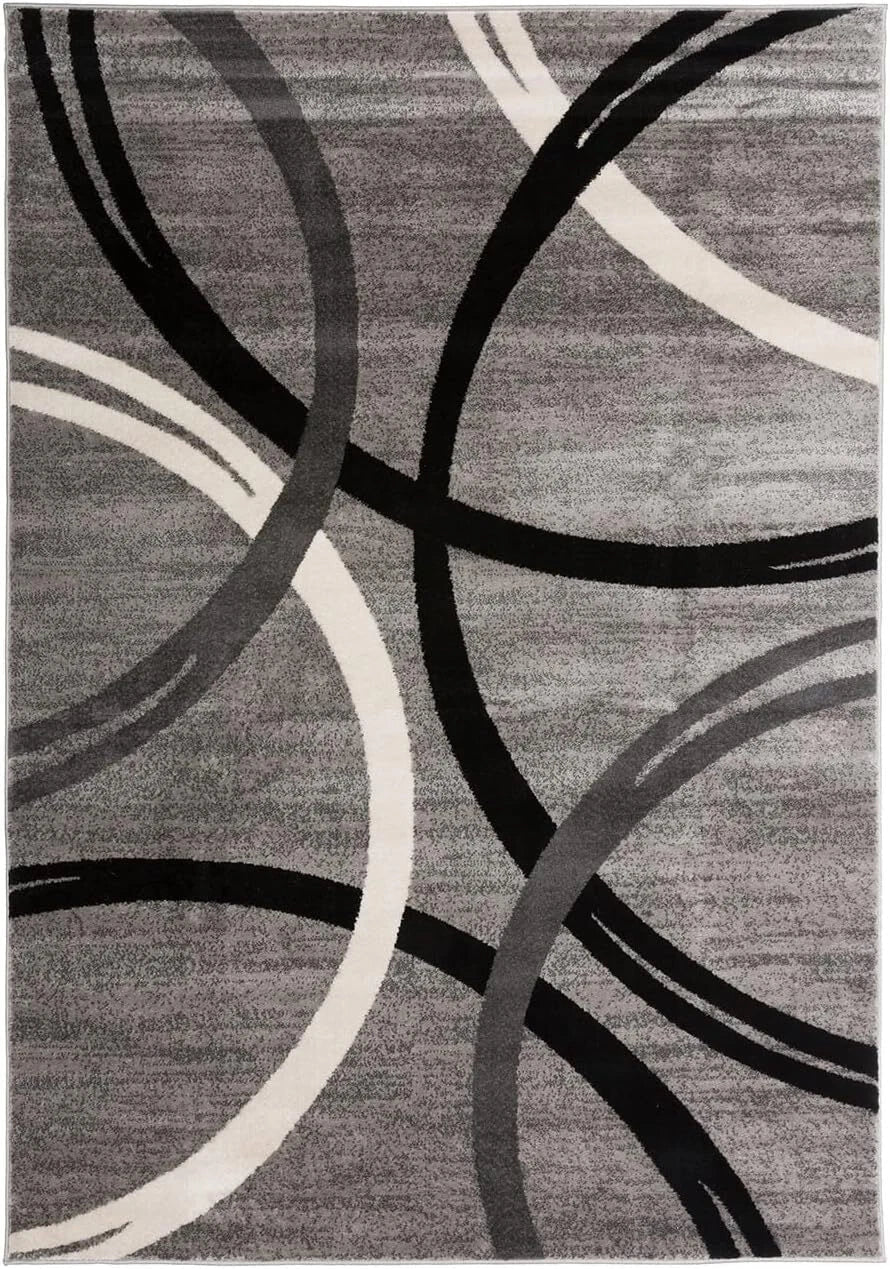 Modern Wave Round Design Area Rug 5'3“ x 7'3” Gray 07FC0E-D4 - KOEEK