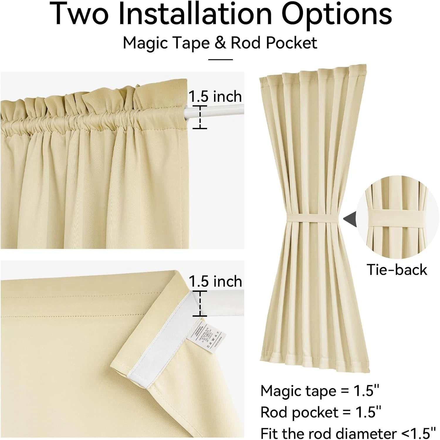 36 wide x 72 long front door curtain panel, 1 piece, light beige 07FC0E-D4 - KOEEK