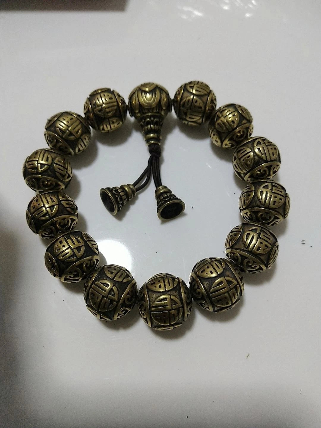 21mm Brass Vintage Fu Character Bracelet Men’s Hand Bead 07FC0E-D4 - KOEEK