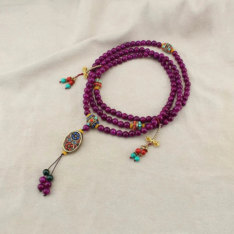 Exquisite Retro Nepal Luck Stone Long Necklace Tassel Crossbody Chain Bracelet 07FC0E-D4 - KOEEK