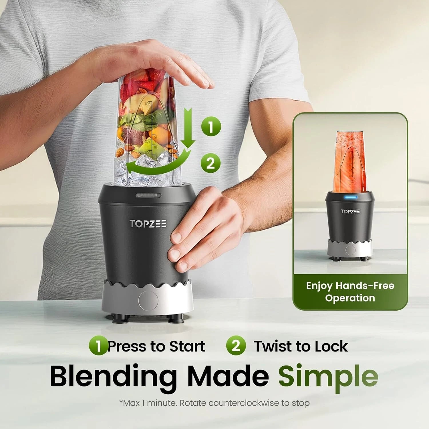 Smoothie Blender, 1000 Watt Smoothie Machine Personal Portable Blender. 07FC0E-D4 - KOEEK