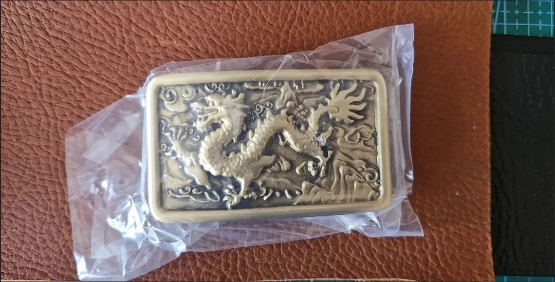 40mm Fashion Men's Luxury Pure Brass Zodiac Dragon Leather Belt Buckle Width 07FC0E-D4 - KOEEK