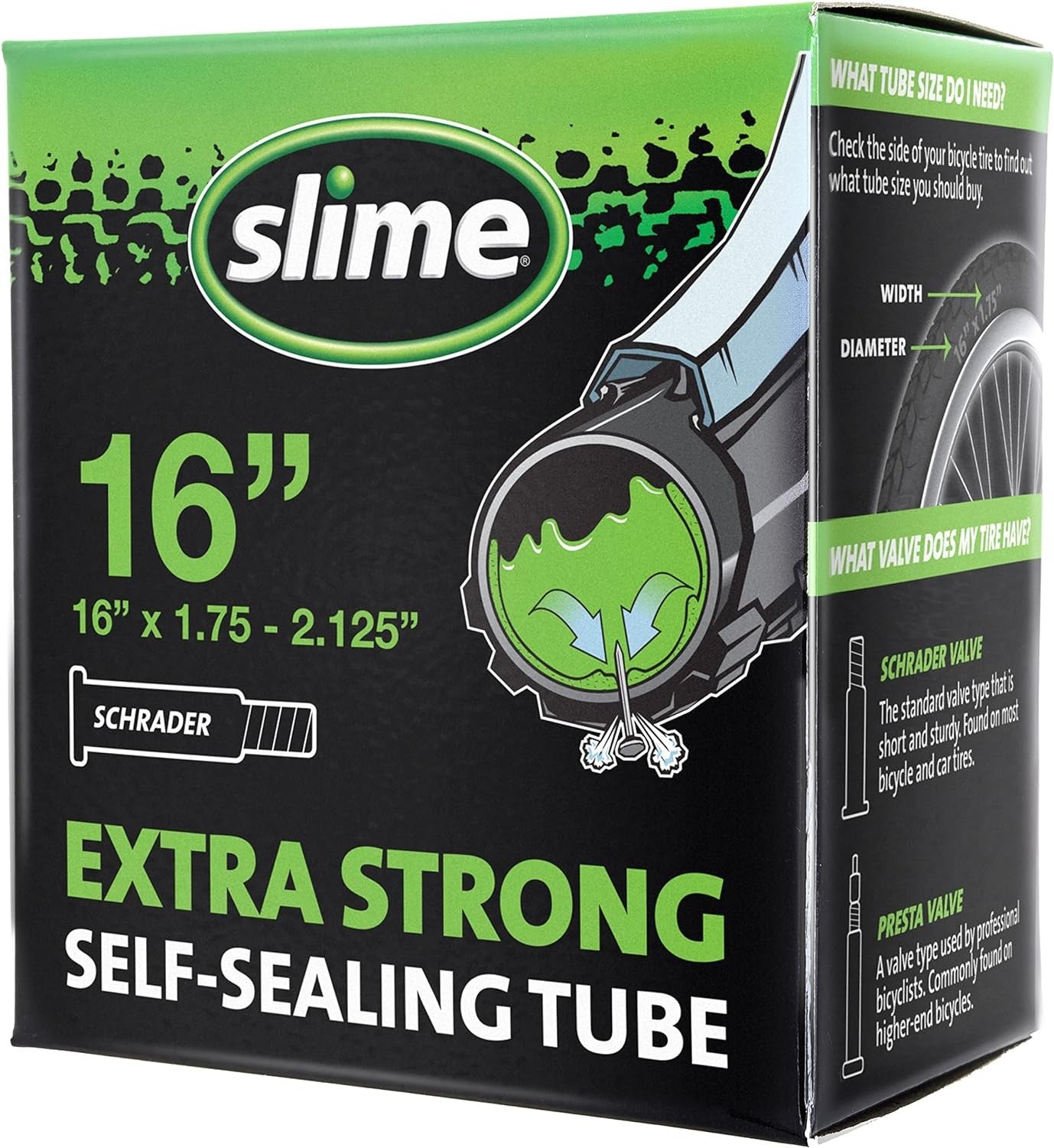 new Slime Bike Inner Tube with Puncture Sealant 16 x 1.75-2.125, Schrader SLIME - KOEEK