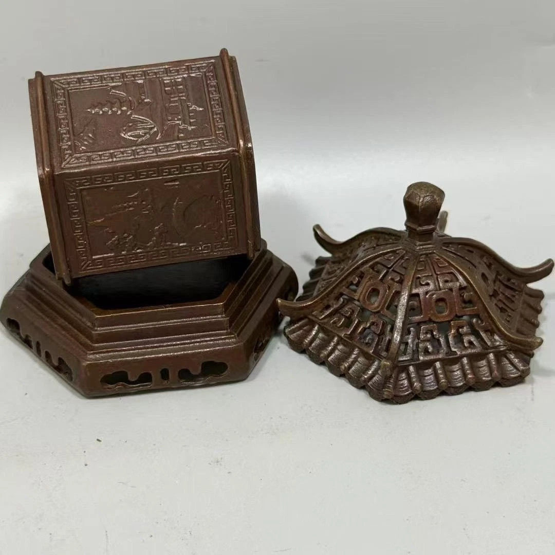 Chinese Brass Incense Burner Pagoda Style Hollow Design Antique Home Decor 07FC0E-D4 - KOEEK
