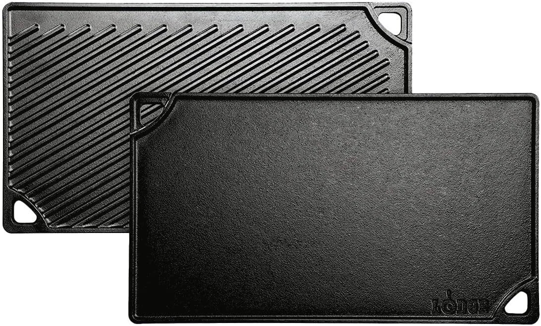 Cast Iron Rectangular Reversible Grill/Griddle, 9.5-Inch x 16.75-Inch, Black 07FC0E-D4 - KOEEK