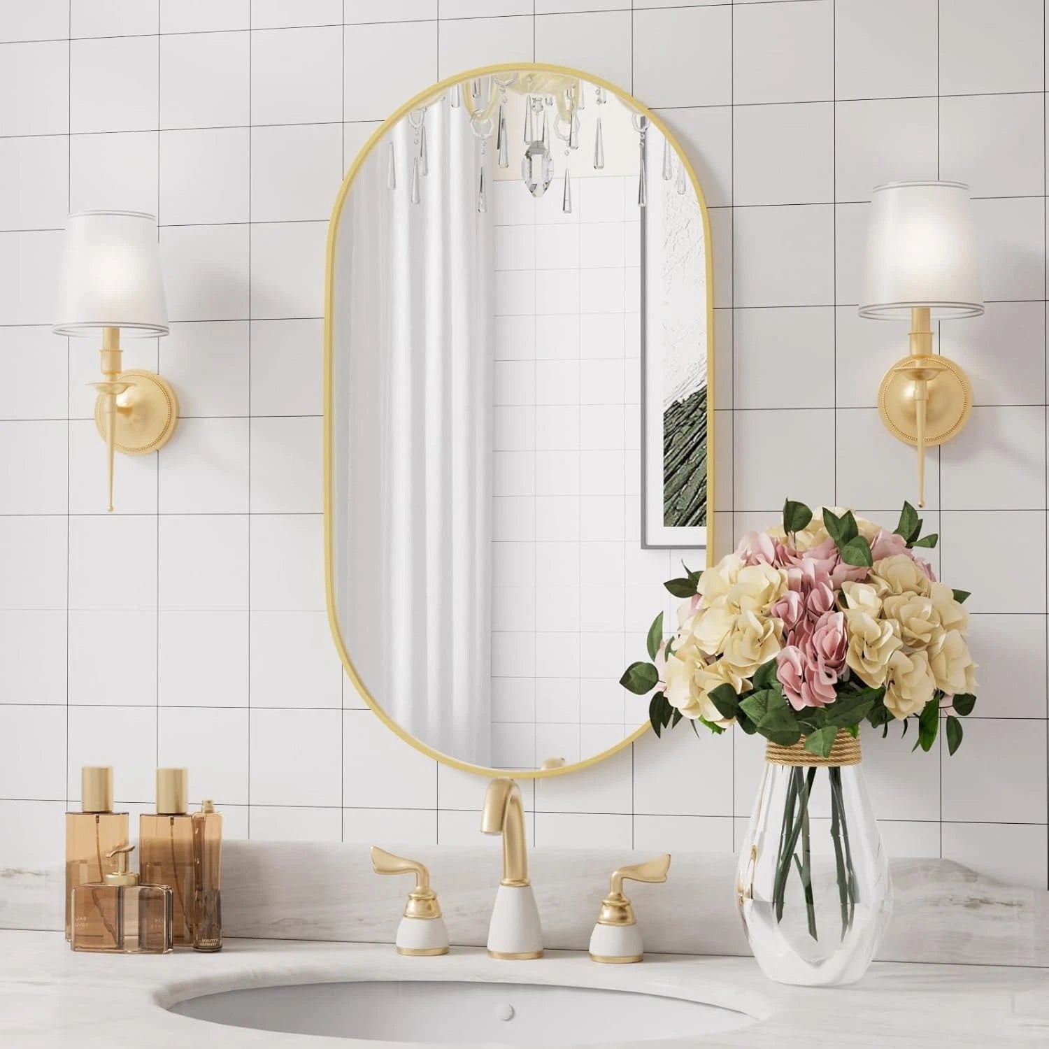 Oval Mirrors,Oval Bathroom Mirrors,20x28 Gold Mirror for Wall,Wall Mirror 07FC0E-D4 - KOEEK