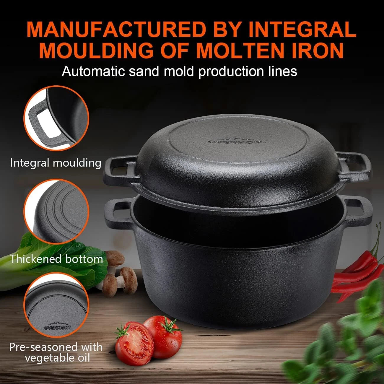 (2-in-1 pre-seasoned Dutch oven with lid for induction 5 qt) 07FC0E-D4 - KOEEK