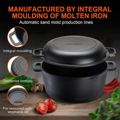 (2-in-1 pre-seasoned Dutch oven with lid for induction 5 qt) 07FC0E-D4 - KOEEK