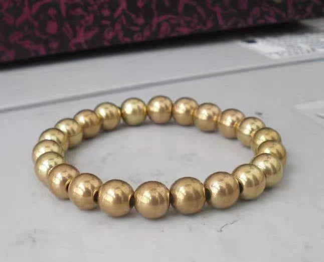 Brass Bracelet Solid Copper Bead 12mm Men’s Handcrafted Jewelry 07FC0E-D4 - KOEEK
