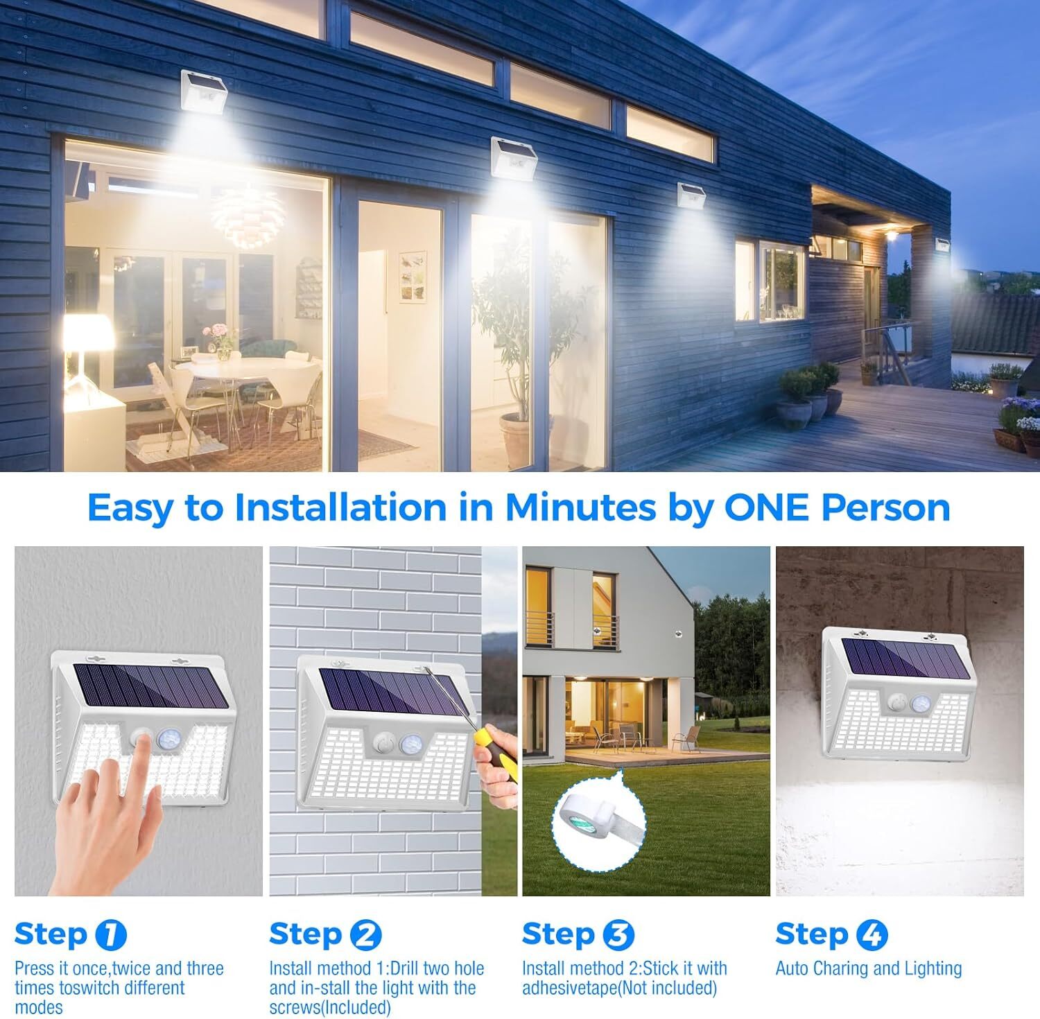 new Peasur Solar Powered Lights Outdoor Motion Sensor, 2 Pack 2 Pack, White Frame PEASUR - KOEEK