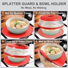 2 in 1, Microwave Mat & Food Cover- Mat as Bowl Holder, Cover for Splatter Guard 07FC0E-D4 - KOEEK