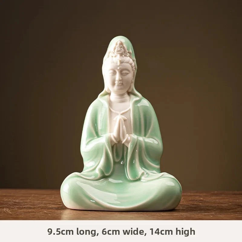 14cm Chinese Ceramic Guanyin Bodhisattva Handcarved Buddha Statue Zen Decoration 07FC0E-D4 - KOEEK