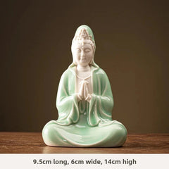 14cm Chinese Ceramic Guanyin Bodhisattva Handcarved Buddha Statue Zen Decoration 07FC0E-D4 - KOEEK