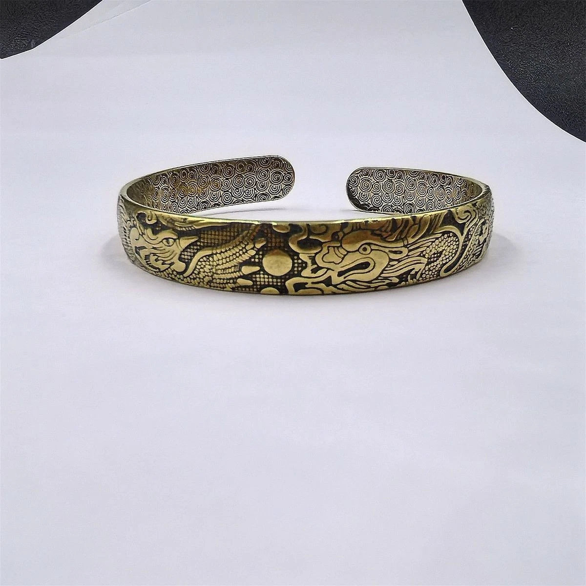 Vintage Brass Bangle Dragon Phoenix Open Copper Bracelet Chinese Style Jewelry 07FC0E-D4 - KOEEK