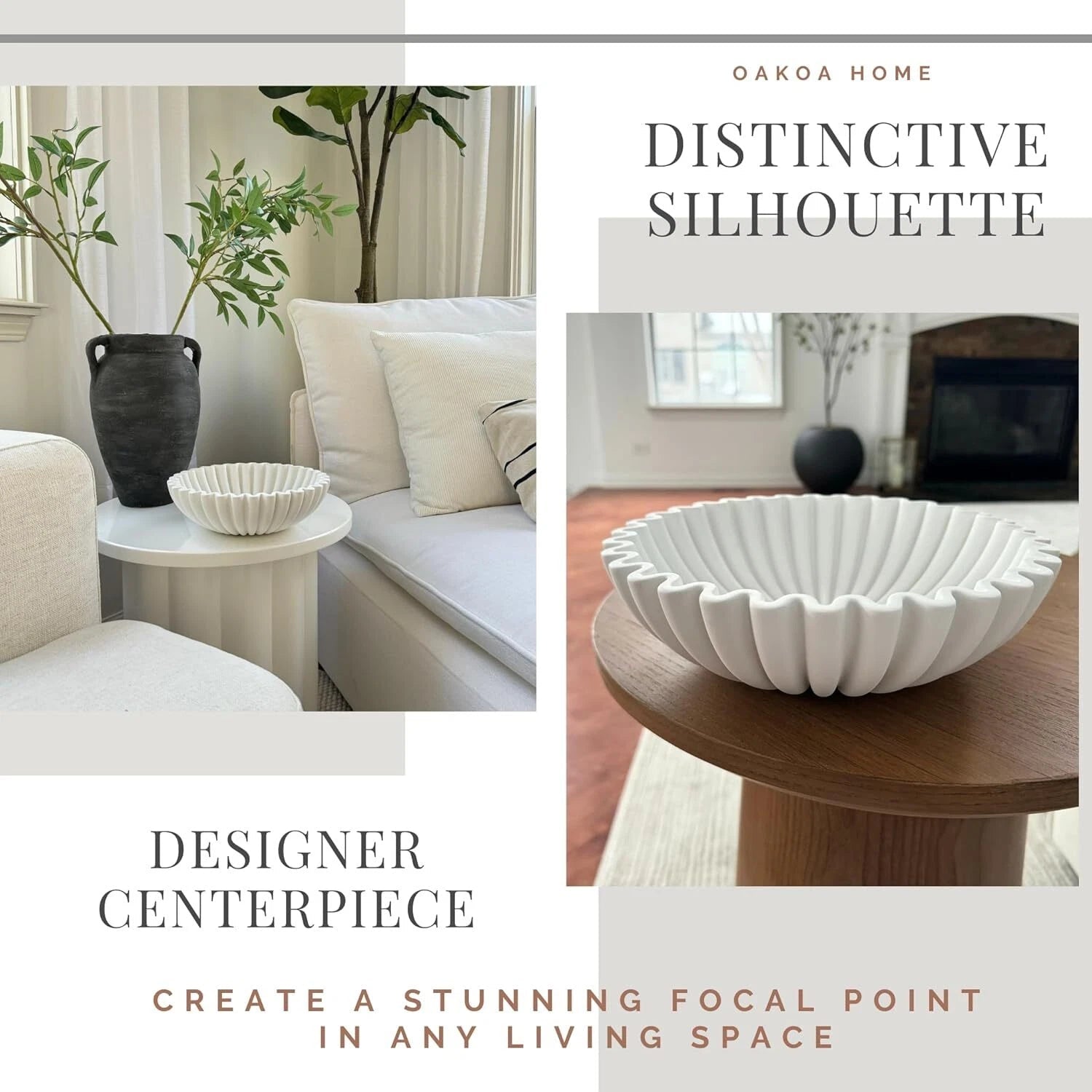 Decorative Bowls - White Decorative Bowls for Home Decor - - Fluted Bowls 07FC0E-D4 - KOEEK