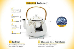 Teapot, cast iron teapot with infuser, enameled interior, holds 40 ounces of tea 07FC0E-D4 - KOEEK