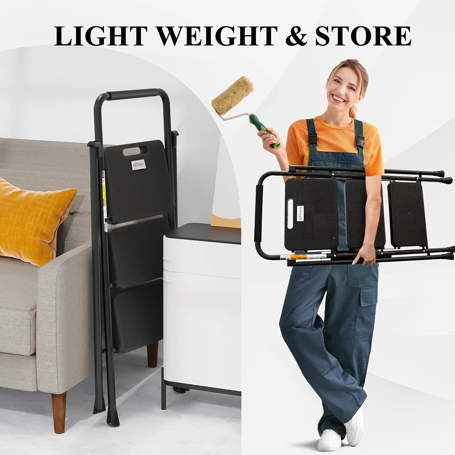 3 Steps,folding step stool with wide non-slip treads,sturdy,convenient handrails 07FC0E-D4 - KOEEK