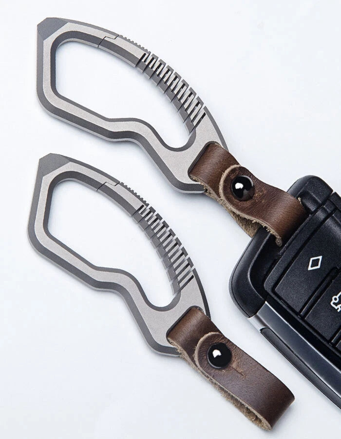 Titanium Alloy + Leather Keychain Carabiner Removable Pendant EDC Crowbar Tool EDC - KOEEK