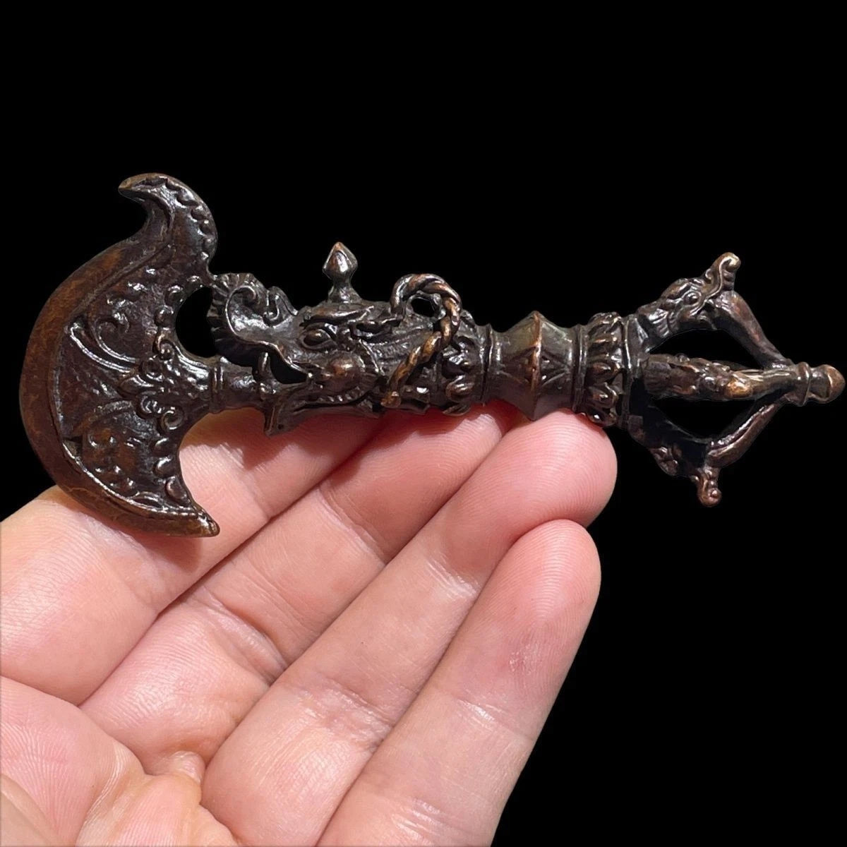 Nepalese Tibetan Handheld Ritual Tool Vajra Dragon Head Ornament 07FC0E-D4 - KOEEK