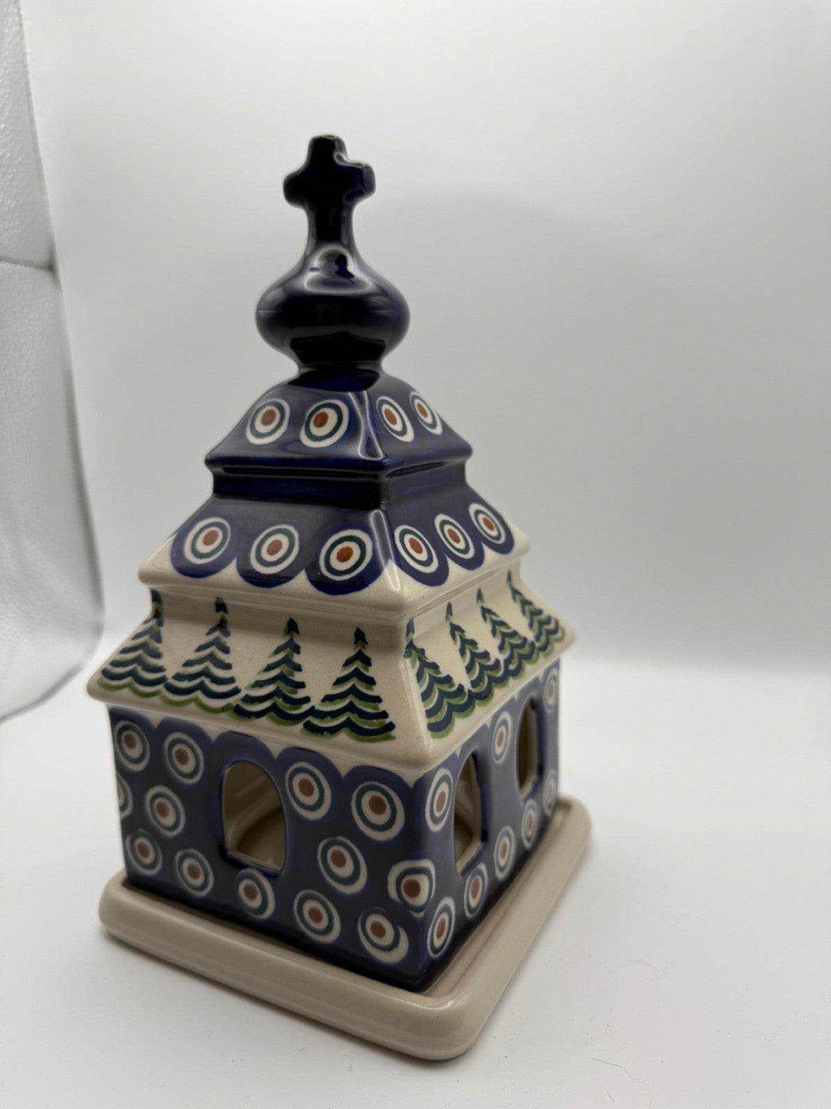 Polish Pottery Church Luminary Tea Light Votive Christmas Peacock Eye POLISH POTTERY - KOEEK