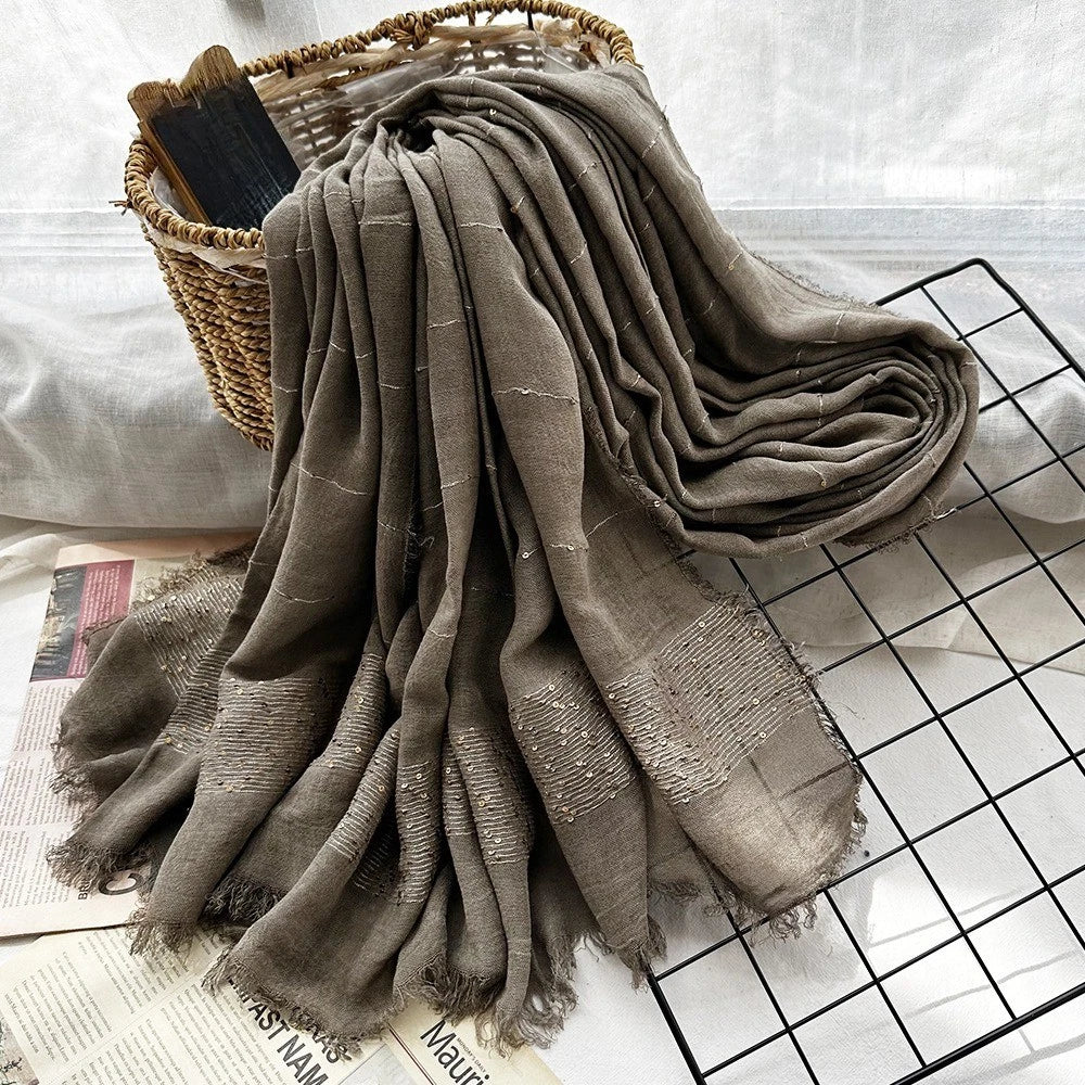 Crinkled Cotton Muslim Hijab Scarf Women Shawl Wrap Head Scarves Glitter Sequins 07FC0E-D4 - KOEEK