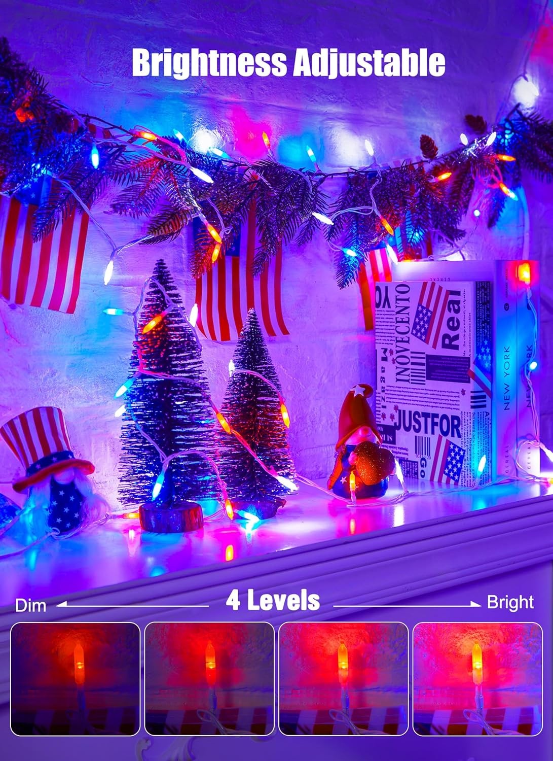 new Red White Blue String Lights Plug in - 100 Count, - Wire 07FC0E-D4 - KOEEK
