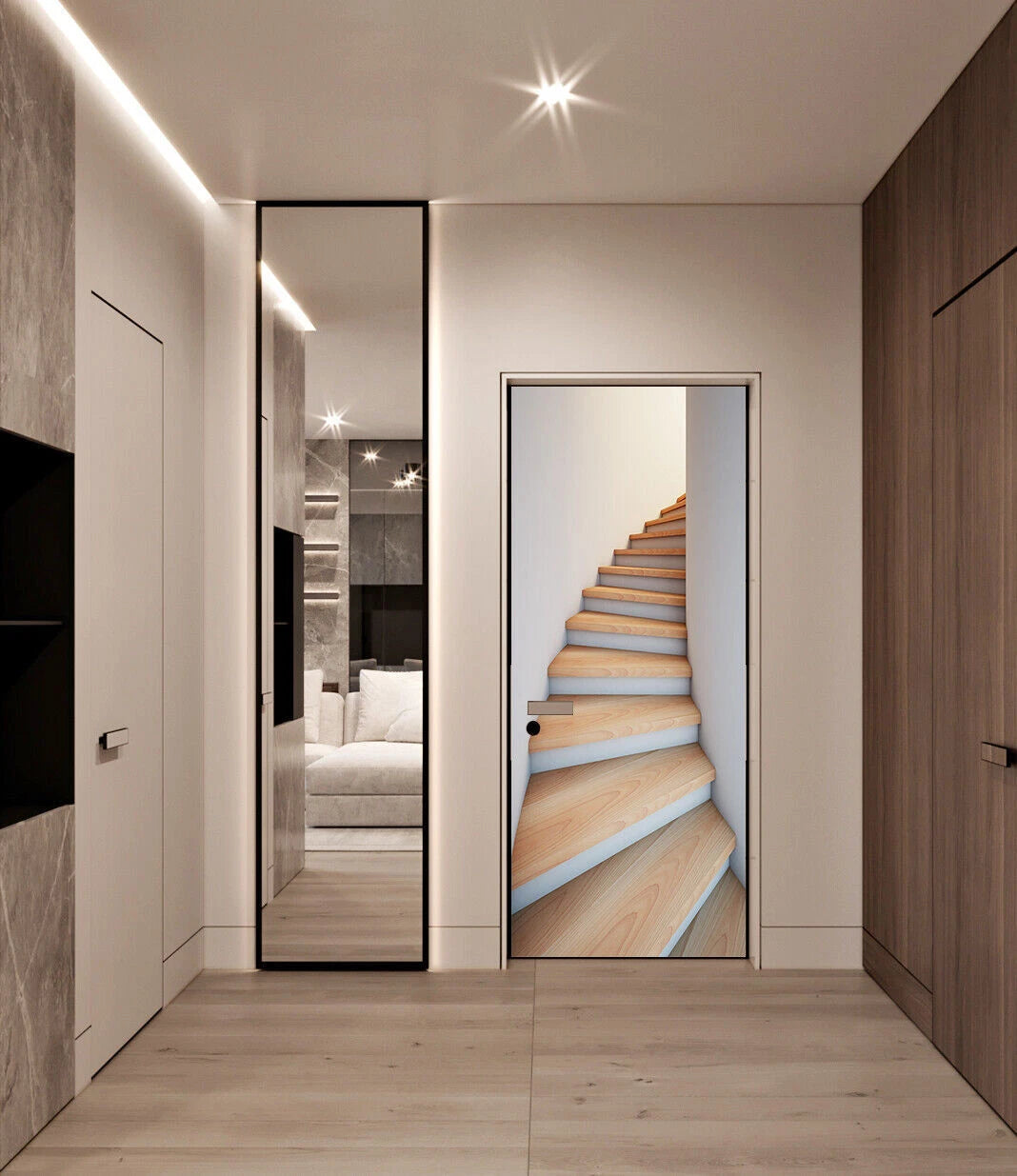 Wooden Stairs Steps Picture 3D Door Sticker Self-adhesive Bedroom Door Mural 07FC0E-D4 - KOEEK