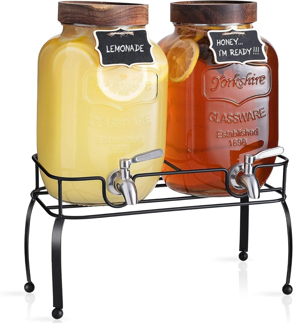 Glass Drink Dispenser for Parties, 1 Gallon Beverage Dispenser with Stand Spigot 07FC0E-D4 - KOEEK