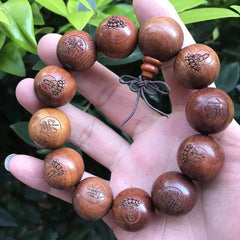 20mm*12 Natural Wood Buddhist Prayer Beads Guanyin Bracelet Men Woman  Gift 07FC0E-D4 - KOEEK