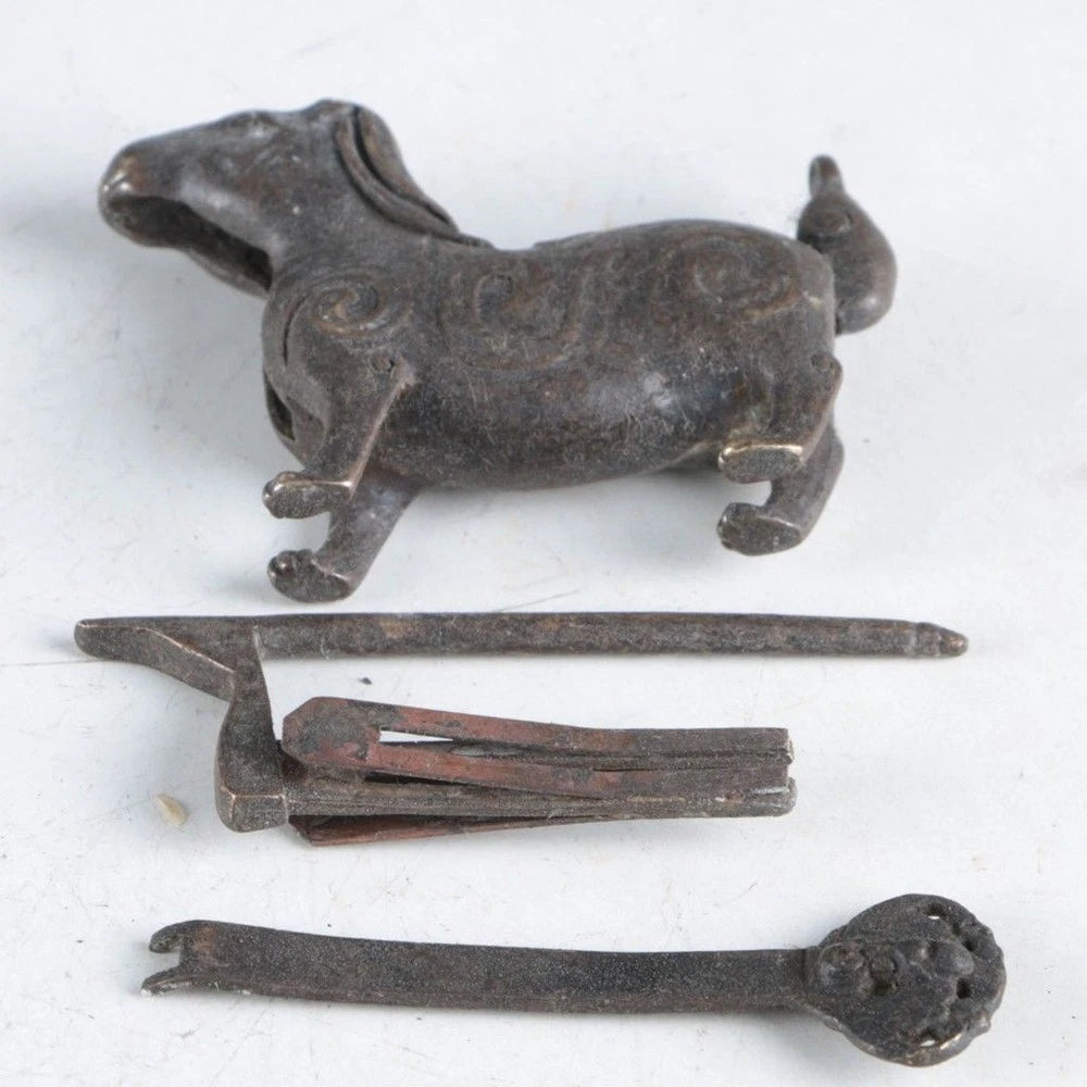 Chinese Old Style Brass Handmade Rabbit Lock with Key Rare Collectibles 07FC0E-D4 - KOEEK
