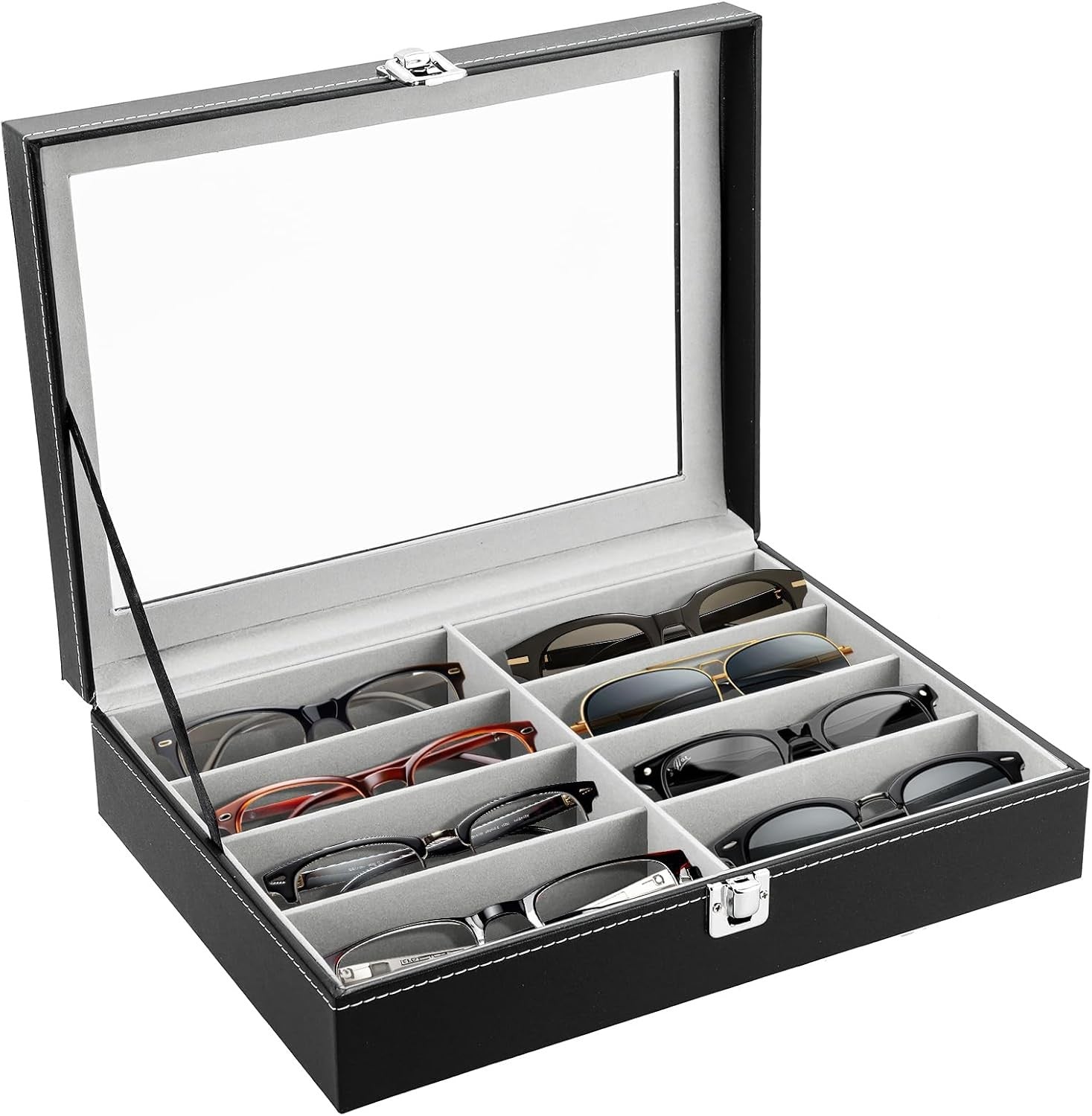 new MYFULLY 8 Slot Eyeglass Sunglass Storage Box | PU Leather Multi Medium, Black MYFULLY - KOEEK