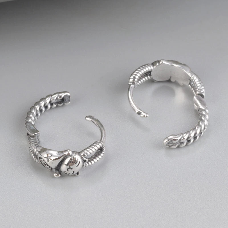 Solid 925 Sterling Silver Rich Cat Lovely Hoop Earrings 14mm Hoop 07FC0E-D4 - KOEEK