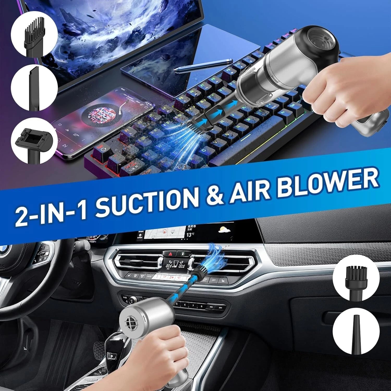 Brushless Handheld Car Vacuum Cleaner, High Power Vacuum Cleaner and AirDuster. 07FC0E-D4 - KOEEK