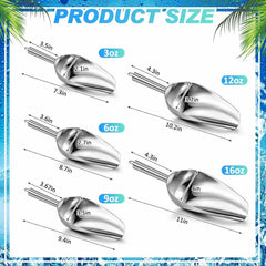 5 Pack 3/6/9/12/16 Ounce Stainless Steel Ice Scoop Multiple Sizes Metal Ice 07FC0E-D4 - KOEEK