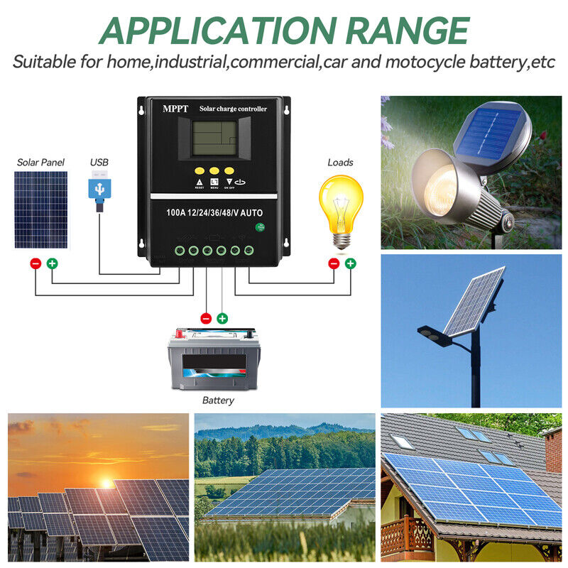 ny 2 USB 100A MPPT Solar Charge Controller 12/24/36/48V for solcellepanelsett