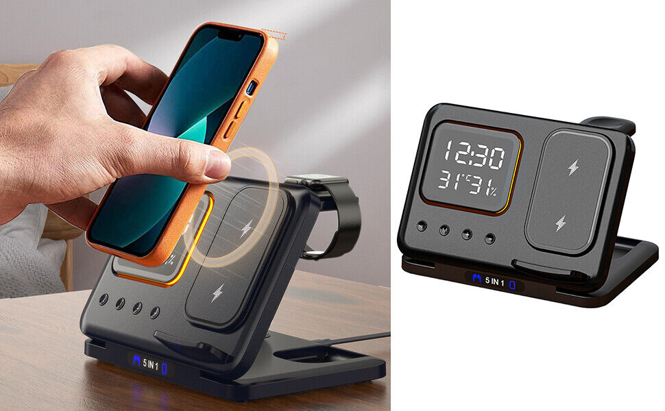 new Wireless Charging Station Foldable Wireless Charger Station Temperature Display koeek - KOEEK