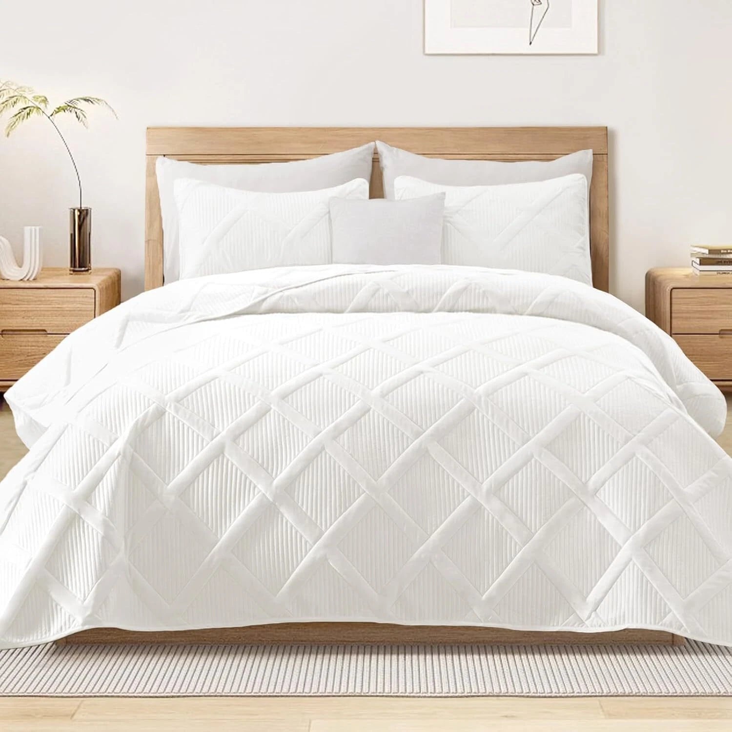 Full Queen Size Quilt Set ，Modern Striped Pattern,3 Pieces Summer Lightweight 07FC0E-D4 - KOEEK