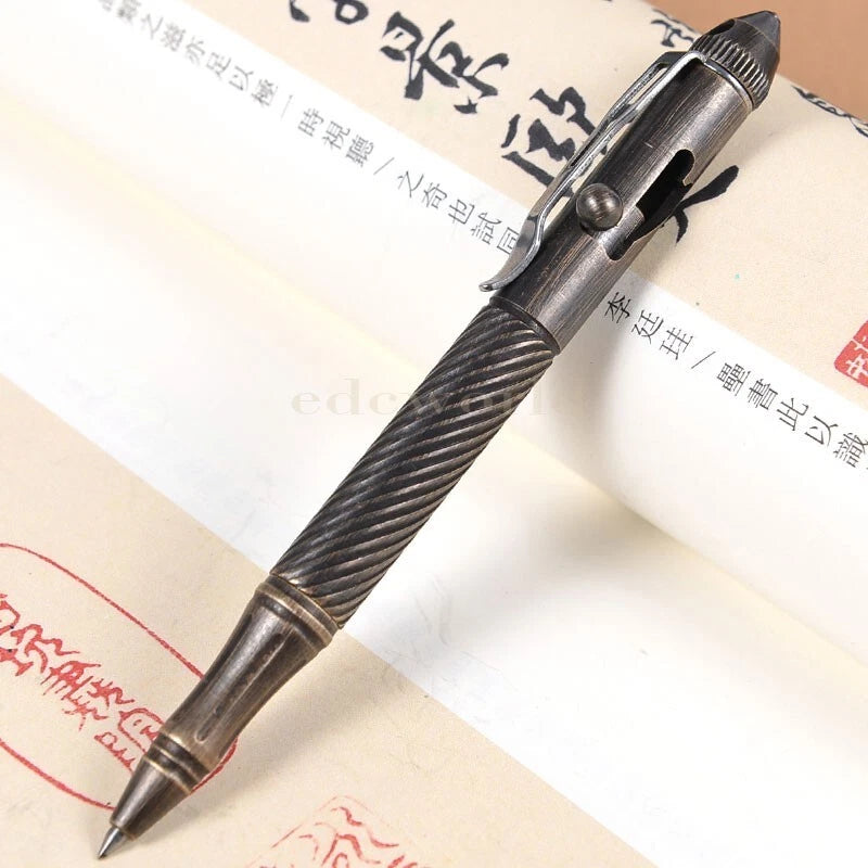 Outdoor EDC Practical Retro Brass Pocket Ball Pen Signature Tactical Office Pen 07FC0E-D4 - KOEEK