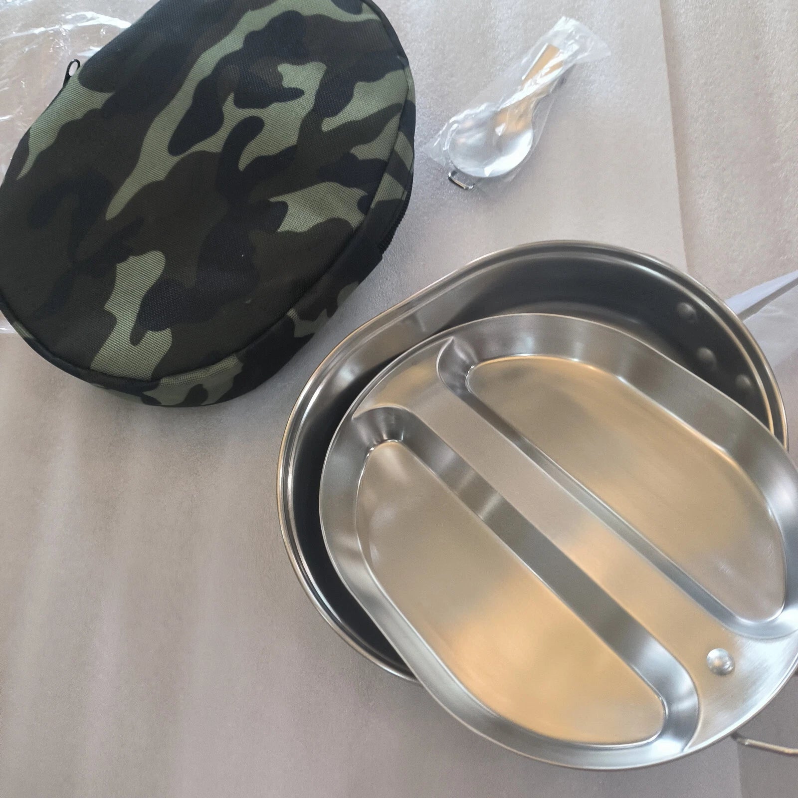US Military Camping Mess Tin 304 Stainless Steel Round Mess Kit With Cover Bag 07FC0E-D4 - KOEEK