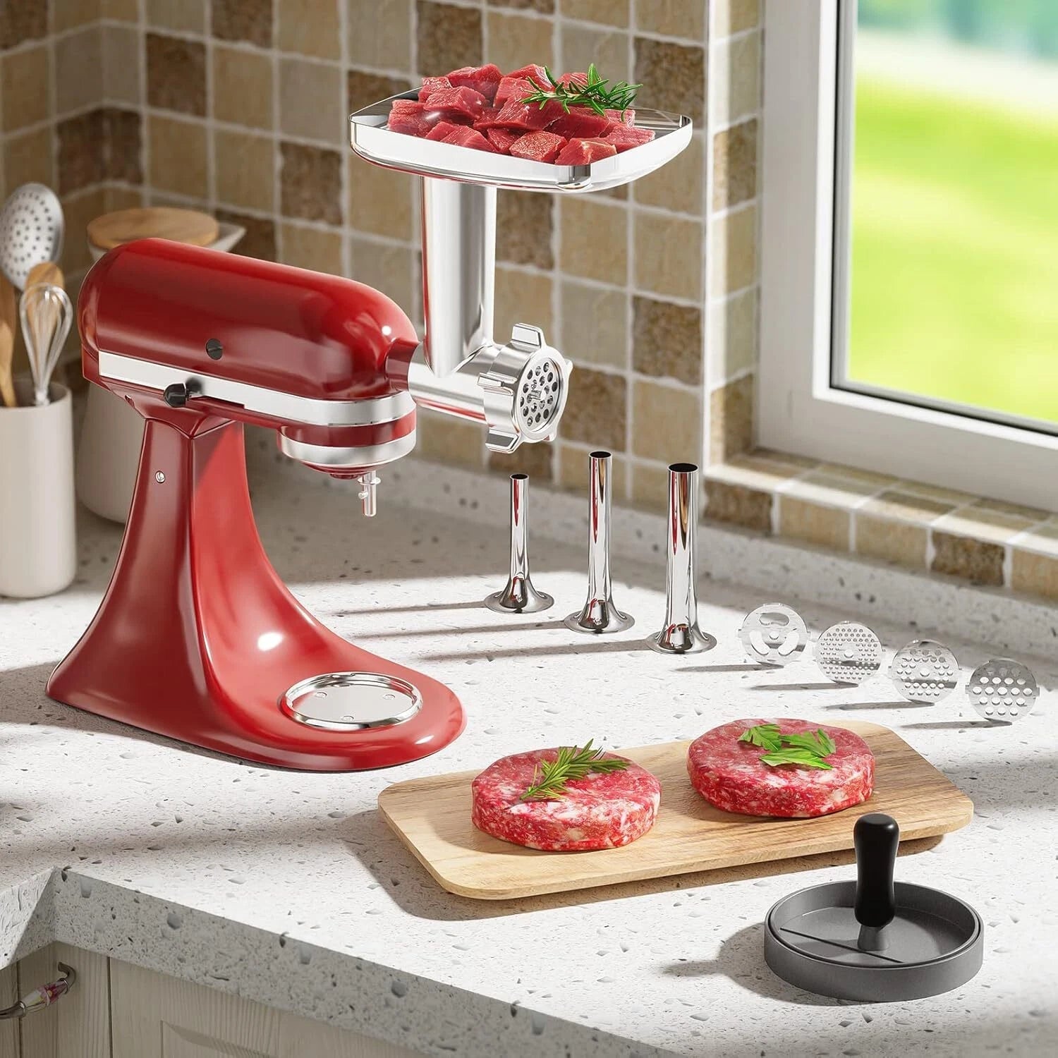 Meat Grinder, Sausage Stopper, 3 Sausage Stopper Attachments, Kitchen Grinder 07FC0E-D4 - KOEEK