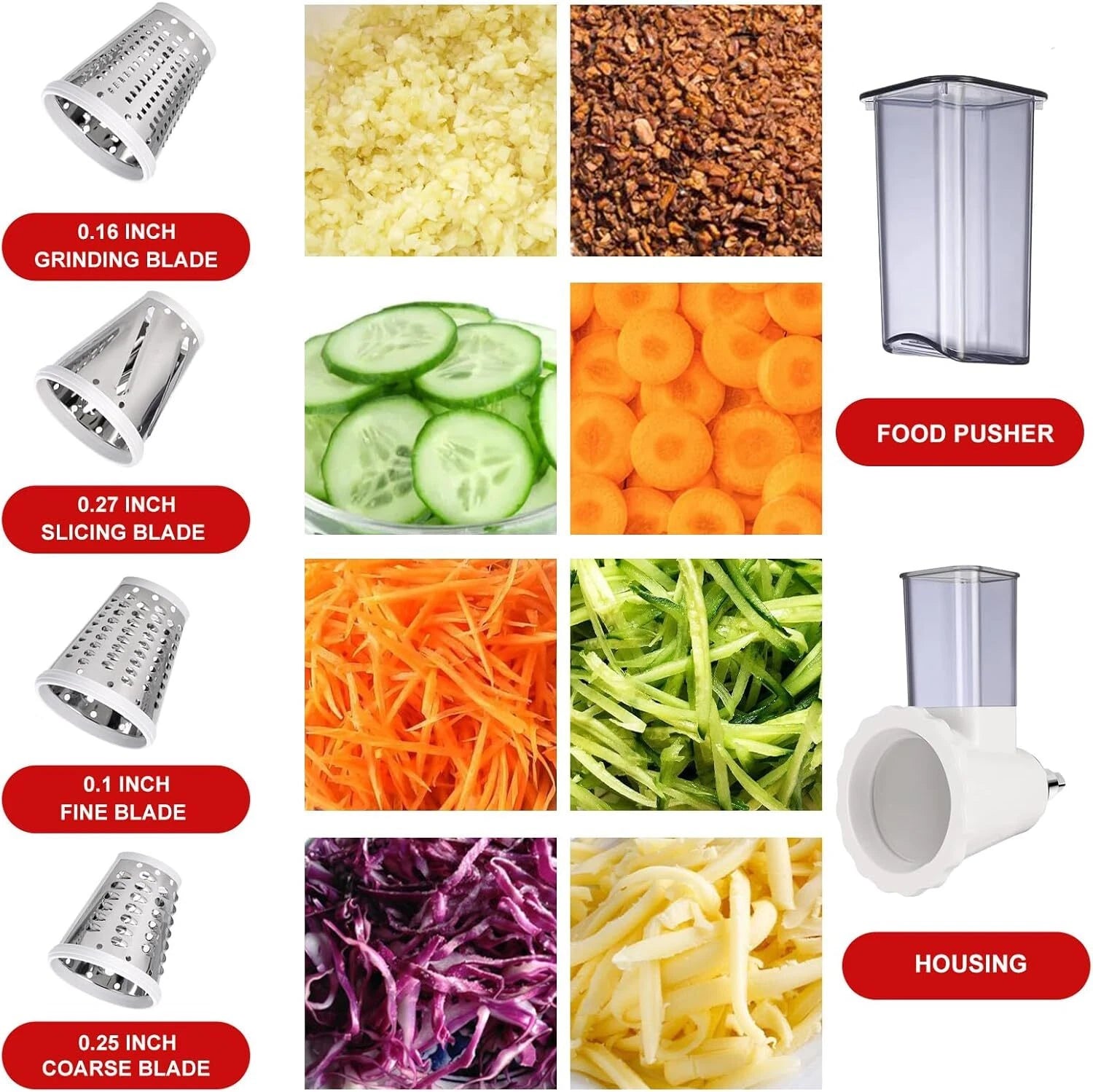 KitchenAid Stand Mixer, Food Slicer, Vegetable Chopper with 4 Blades 07FC0E-D4 - KOEEK