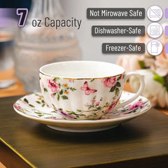 Teacup and Tea Rest, 7 oz, Teacup Set of 6, Teacup and Tea Rest Set 07FC0E-D4 - KOEEK