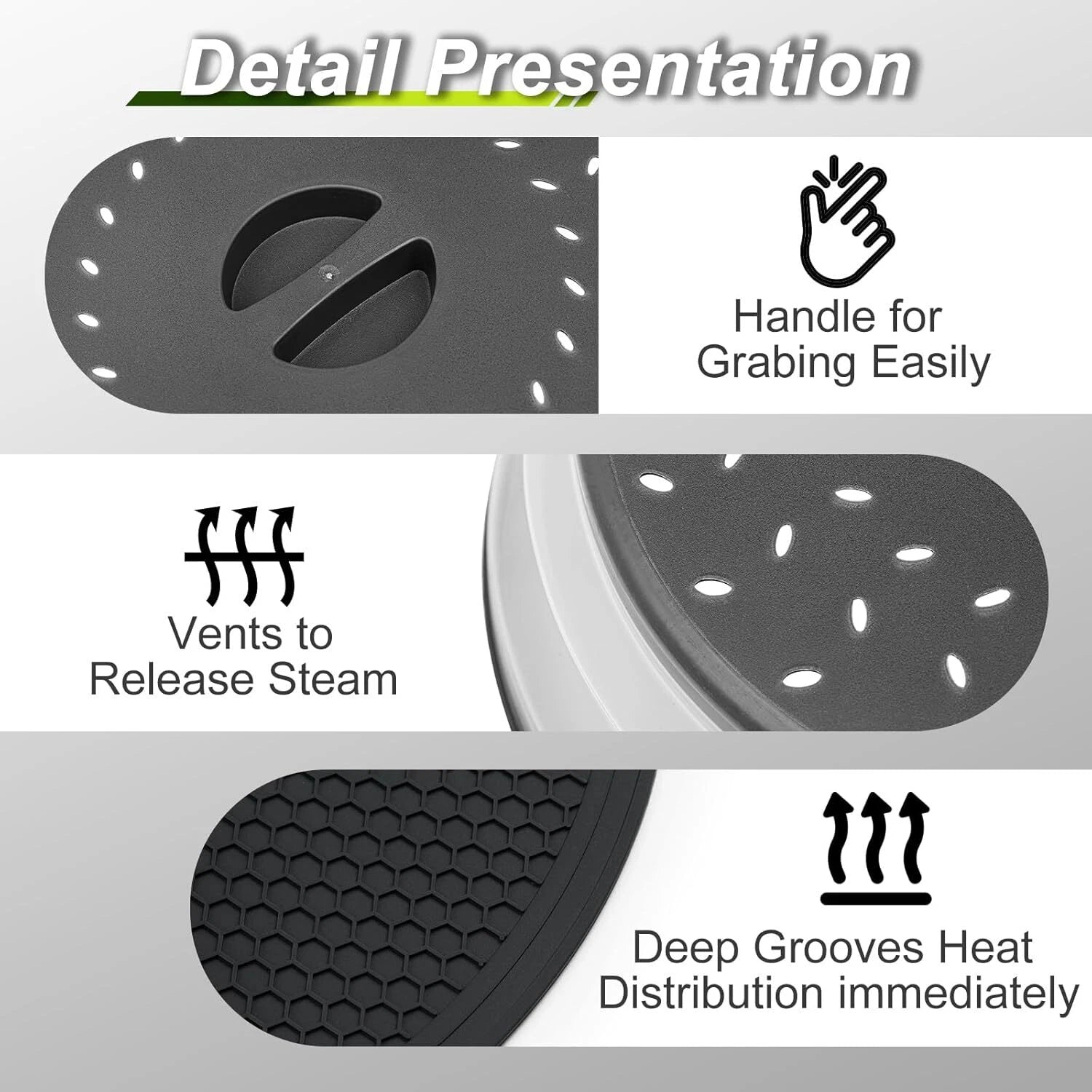 12" Microwave food Cover & Mat,Vented Collapsible Splatter Guard dish Plate lid 07FC0E-D4 - KOEEK