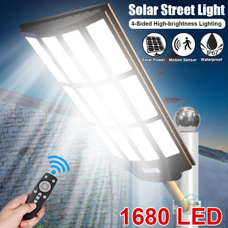 ny utendørs kommersiell 1500W LED Solar Street Light IP67 Dusk-to-Dawn veilampe + stang