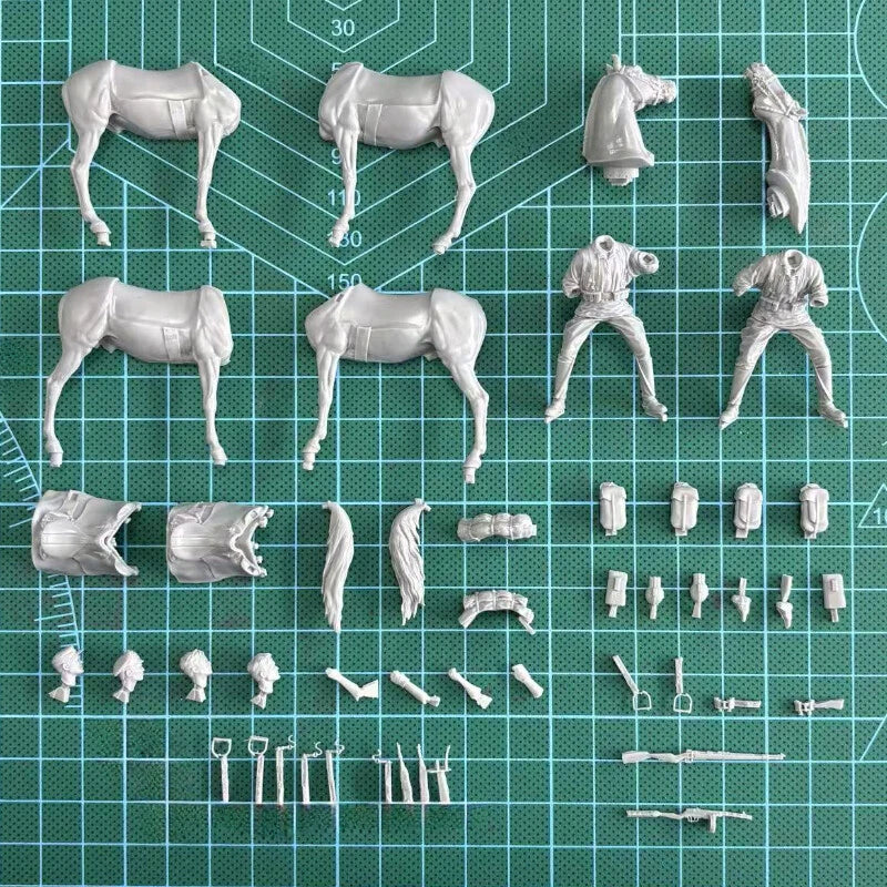 1/35 Resin Model Kit European Cavalry 2 Figures And Horse Unassembled Unpainted 07FC0E-D4 - KOEEK