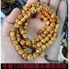 Tibetan Yak Bone Meditation Vintage 108 Bead Buddhism Prayer Mala Necklace 07FC0E-D4 - KOEEK