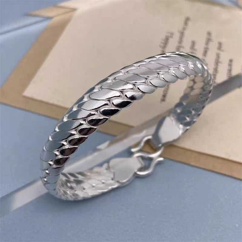 Pure S999 Fine Silver Chain 10mm 12mm 14mm Cuban Curb Link Bracelet 7.1-8.7inch 07FC0E-D4 - KOEEK