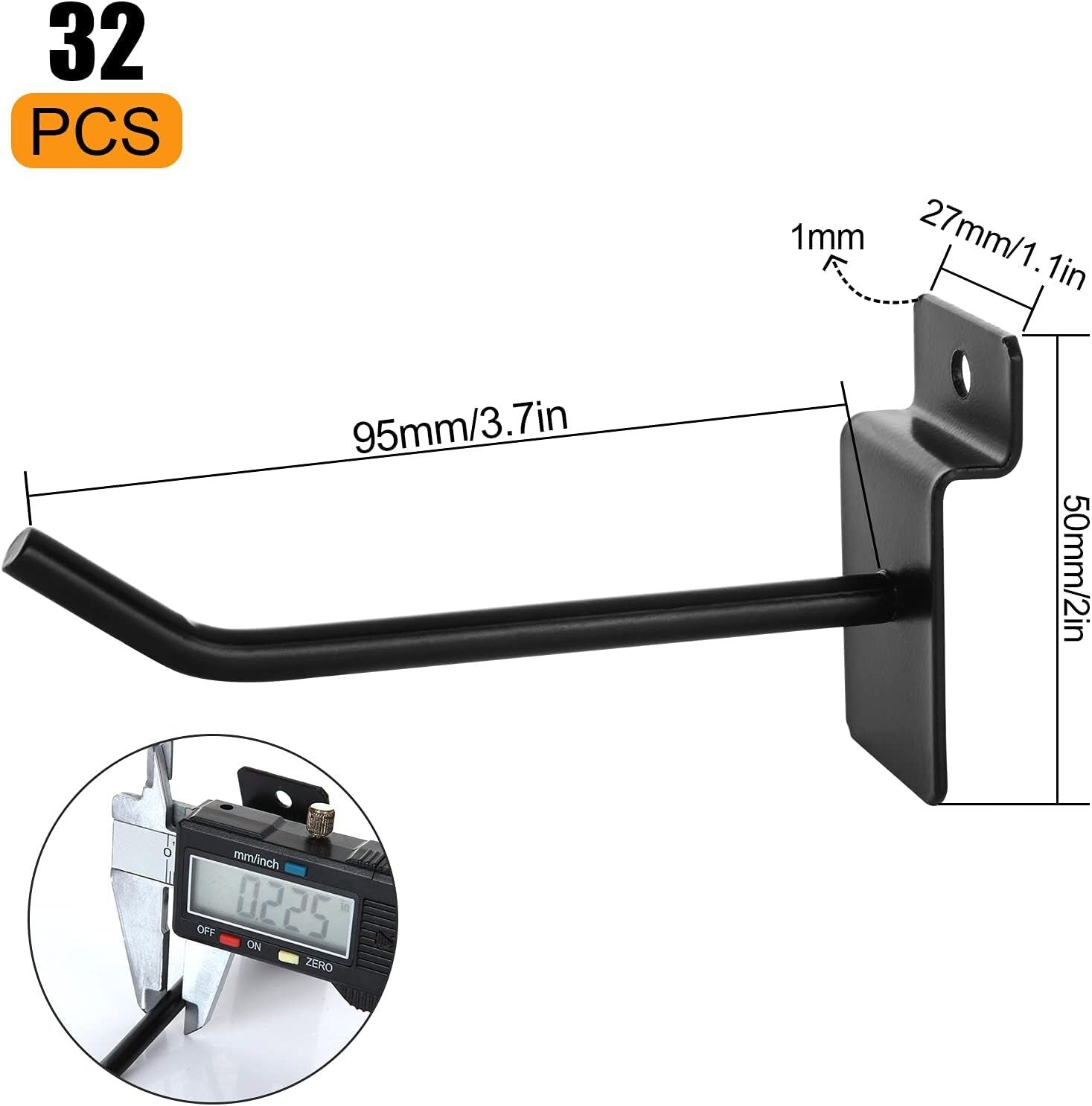 new ZOEYES 32 PCS 4 inch Slatwall Hooks, Metal Display Panel 4 inches, Black